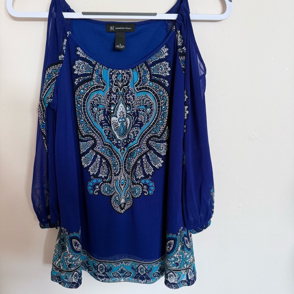 INC international concept cold shoulder , royal blue blouse size small - Picture 6 of 8